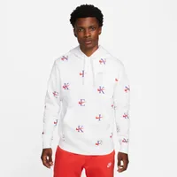 Nike Mens Club Pullover All Over Print Hoodie - Grey/White