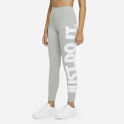 Nike Womens Nike NSW Essential GX Leggings - Womens White/Dk Grey Heather Size XS