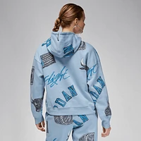 Jordan Womens Jordan Brooklyn AOP Fleece Hoodie - Womens Blue/Sail Size XS