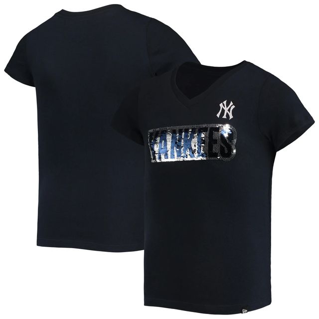 New Era Yankees Flip Sequin Team T-Shirt - Girls' Grade School