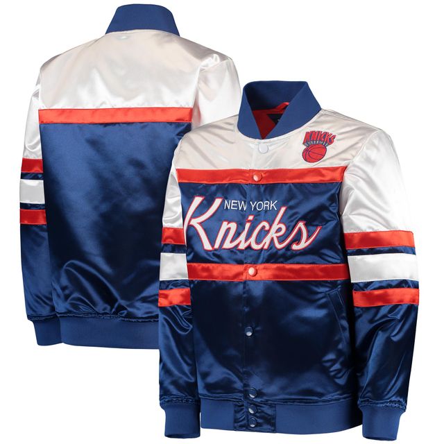 Men's New York Knicks Mitchell & Ness Black Team Origins Satin Full-Snap  Varsity Jacket