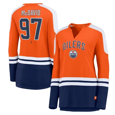 Fanatics Oilers Power Long Sleeve Notch Neck T-Shirt - Women's