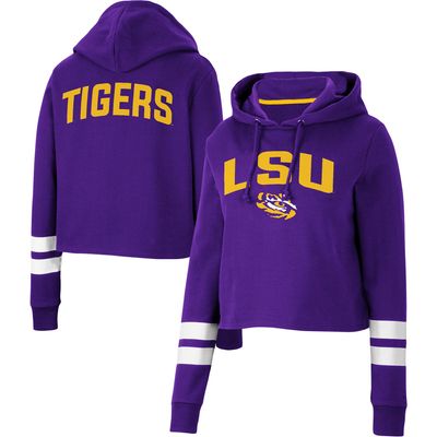 Colosseum LSU Throwback Stripe Cropped Pullover Hoodie - Women's