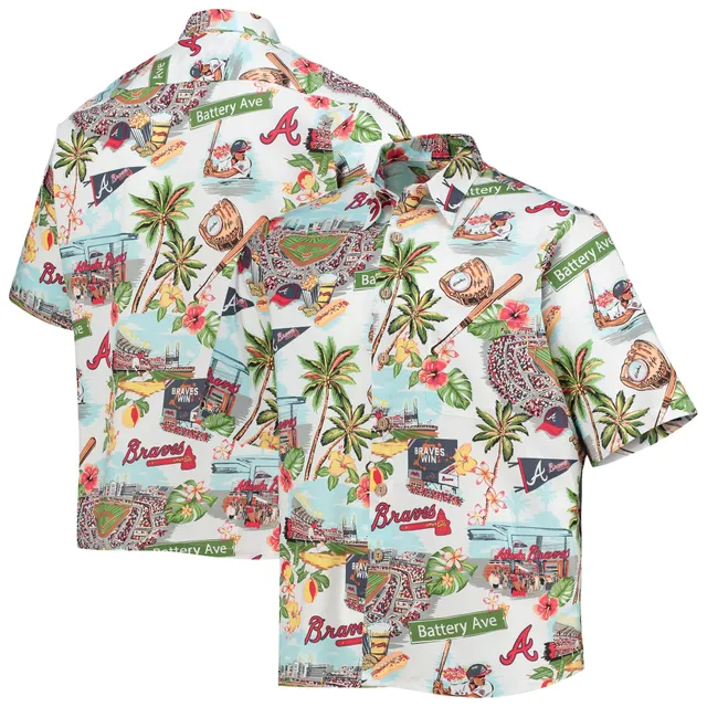 Forever Collectible Braves Floral Linen Button-Up Shirt - Men's