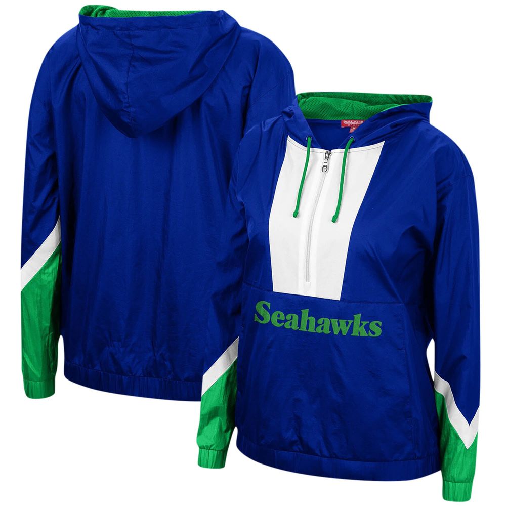 Mitchell & Ness Seahawks Half-Zip Windbreaker Hoodie - Women's