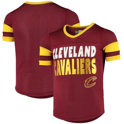 New Era Cavaliers Wine Mesh Jersey V-Neck T-Shirt - Girls' Grade School