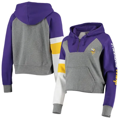 New Era Vikings Color Block Raglan Quarter-Zip Hoodie - Women's