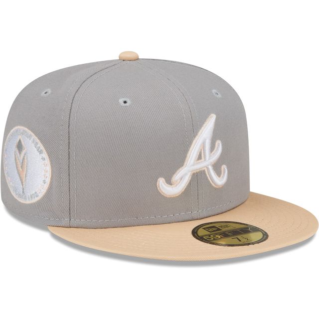 New Era Men's White, Gray Milwaukee Brewers 1982 World Series Side Patch  Peach Undervisor 59FIFTY Fitted Hat