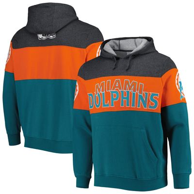 Men's New Era Aqua/Orange Miami Dolphins Colorblock Throwback Pullover  Hoodie