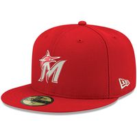 New Era Marlins Logo White 59Fifty Fitted Cap - Men's