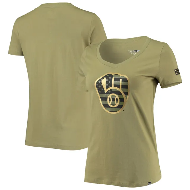 Women's Starter Navy/Gold Milwaukee Brewers Game on Notch Neck Raglan T-Shirt Size: Medium