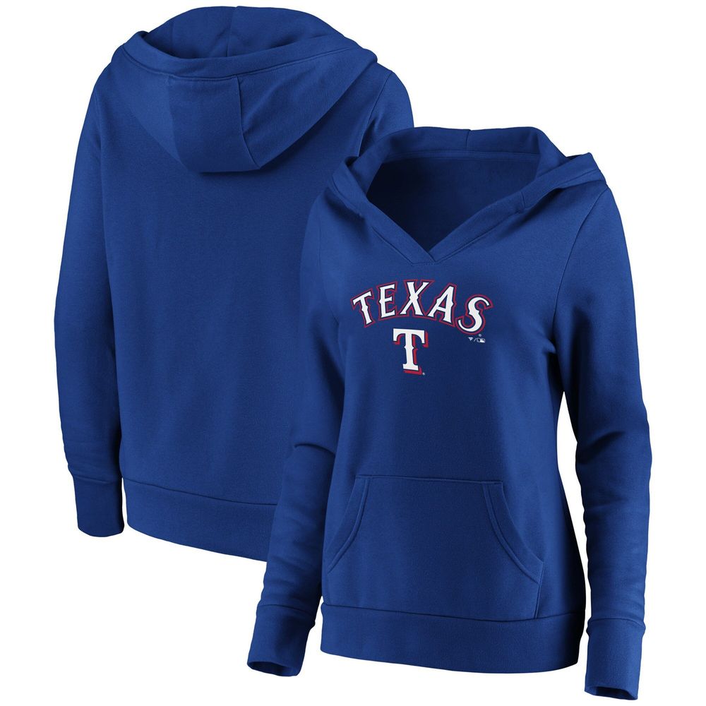 Fanatics Rangers Core Team Lockup V-Neck Pullover Hoodie - Women's