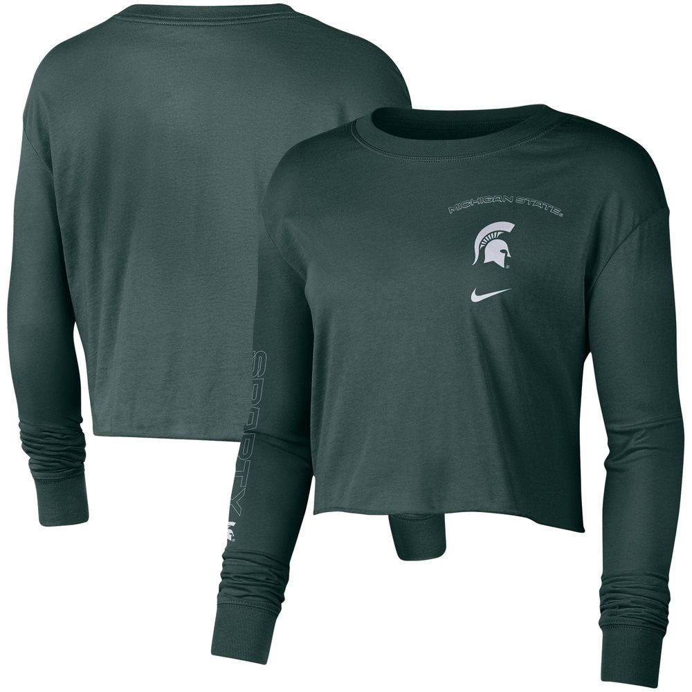 Nike Michigan State 2-Hit Cropped Long Sleeve T-Shirt - Women's