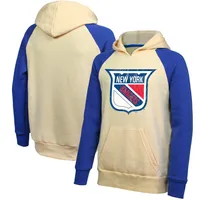 Majestic Threads Rangers Oatmeal Logo Raglan Pullover Hoodie - Men's