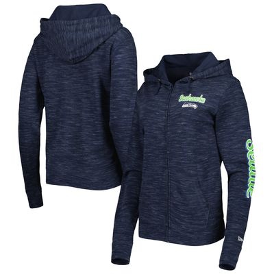 Women's DKNY Sport White/College Navy Seattle Seahawks Dakota Oversized  Tie-Dye Half-Zip Hoodie