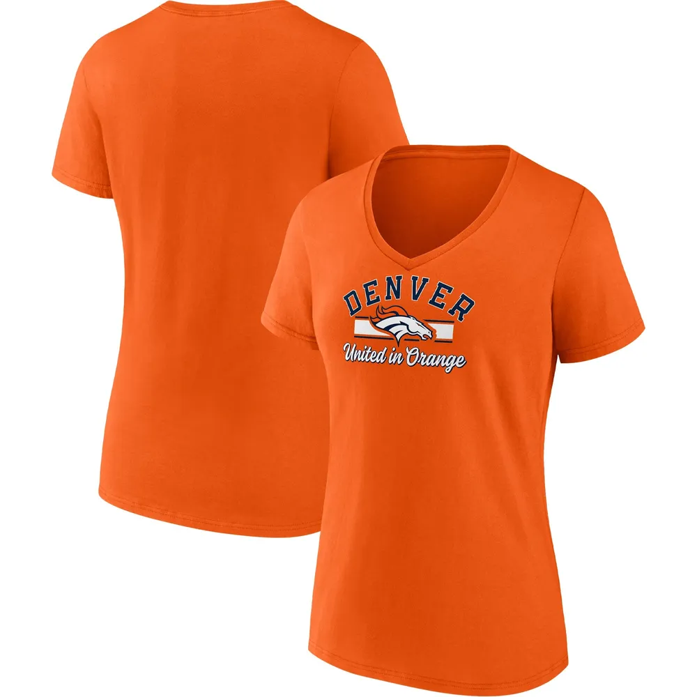 Ladies Denver Broncos Orange Pride Playing V Neck Short Sleeve Tee Shirt