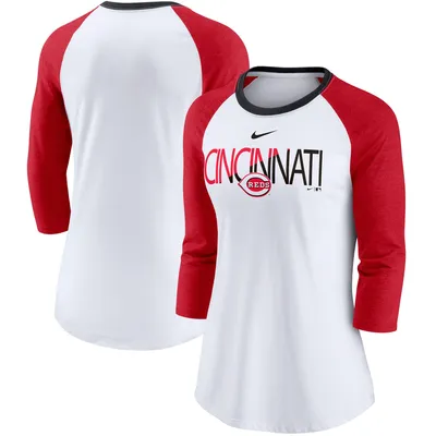 Women's Nike Red/Black Cincinnati Reds Modern Baseball Arch Tri-Blend  Raglan Three-Quarter Sleeve T-Shirt