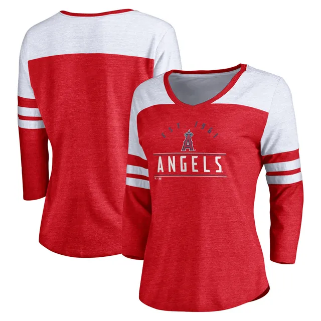 Women's Los Angeles Angels Soft as a Grape Red Plus Sizes Three Out Color  Blocked Raglan