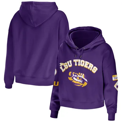 WEAR by Erin Andrews LSU Mixed Media Cropped Pullover Hoodie - Women's