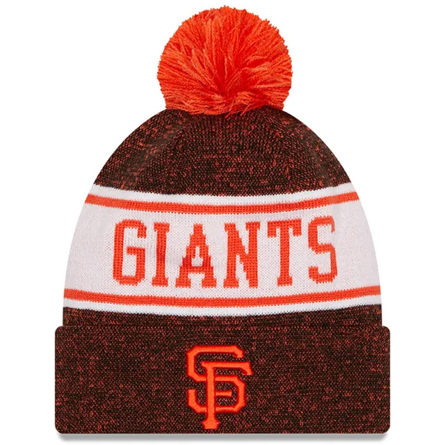 Youth New Era Red New York Giants Banner Cuffed Pom Knit Hat