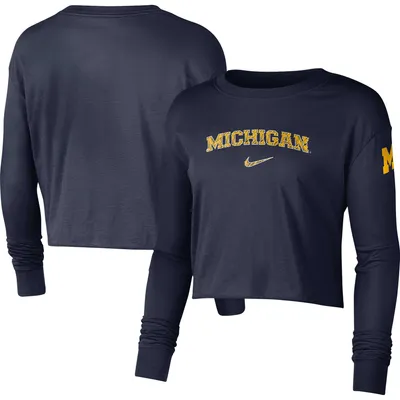 Nike Michigan 2-Hit Cropped Long Sleeve Logo T-Shirt - Women's