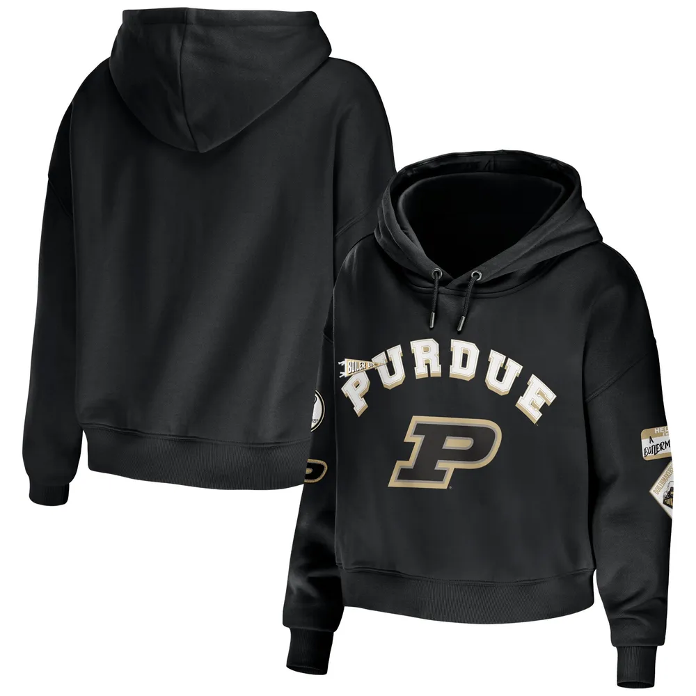 WEAR by Erin Andrews Purdue Mixed Media Cropped Pullover Hoodie - Women's