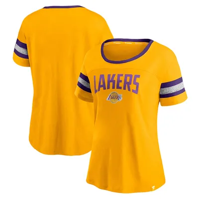 Fanatics Lakers Block Party Striped Sleeve T-Shirt - Women's
