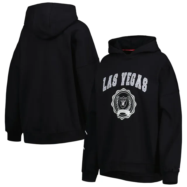 Women's Antigua White Las Vegas Raiders Metallic Logo Victory Pullover Hoodie Size: Small