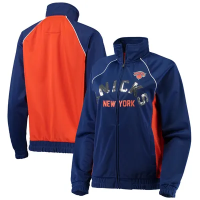 Women's Starter Blue New York Knicks Slam Dunk Raglan Full-Zip Track Jacket Size: Extra Small