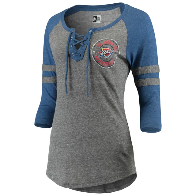 Women's New Era Blue Detroit Lions Raglan Lace-Up T-Shirt