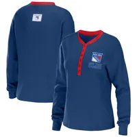 WEAR by Erin Andrews Rangers Waffle Henley Long Sleeve T-Shirt - Women's