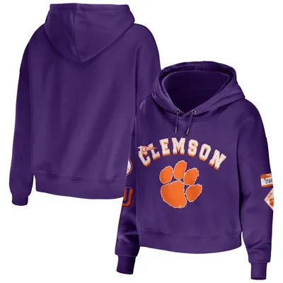 WEAR by Erin Andrews Clemson Mixed Media Cropped Pullover Hoodie - Women's