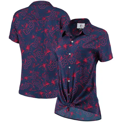 Forever Collectible Red Sox Tonal Print Button-Up Shirt - Women's