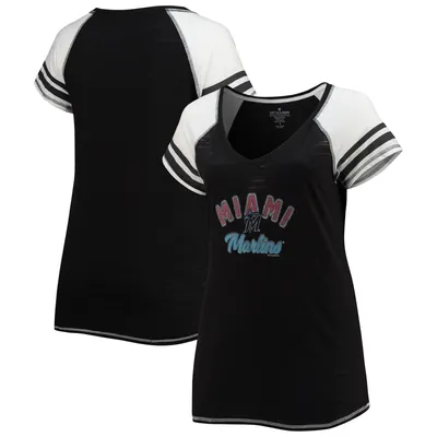 Profile Women's White/Black Miami Marlins Plus Size Colorblock T-Shirt