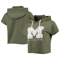 Original Retro Brand Michigan Cropped Short Sleeve Pullover Hoodie - Women's