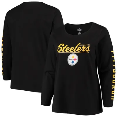 Majestic Steelers Plus Team Logo Long Sleeve T-Shirt - Women's