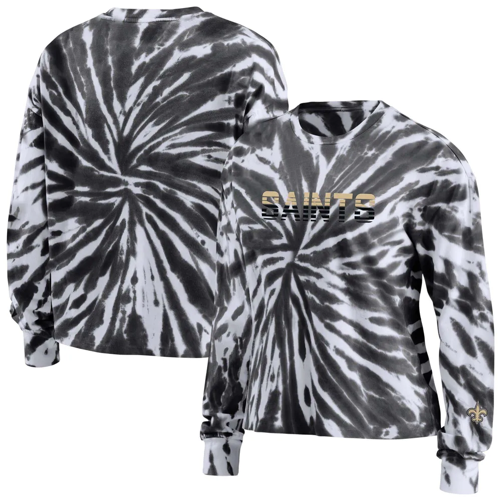 WEAR by Erin Andrews Saints Tie-Dye Cropped Long Sleeve T-Shirt - Women's