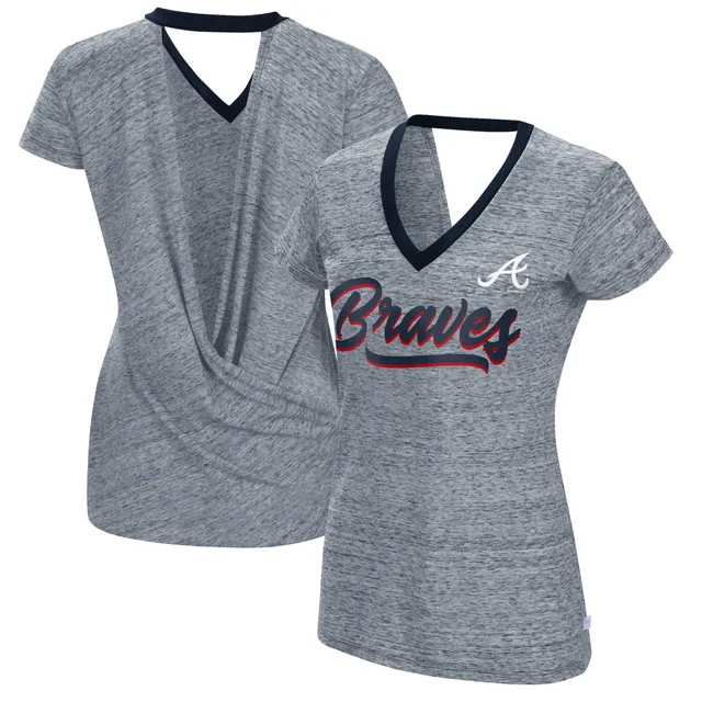 Atlanta Braves WEAR by Erin Andrews Women's Waffle Henley Long Sleeve  T-Shirt - Navy