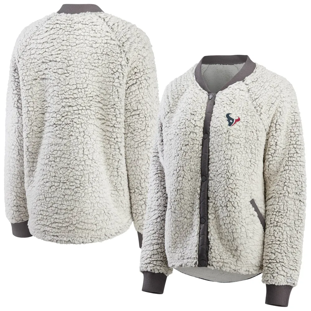 WEAR by Erin Andrews Texans Sherpa Raglan Full-Snap Bomber Jacket - Women's