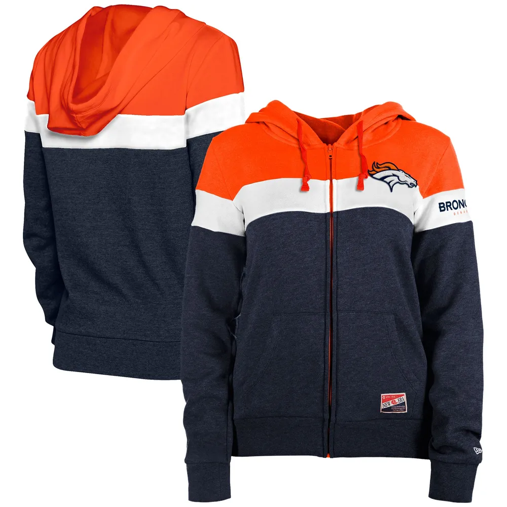 Denver Broncos New Era Throwback Colorblocked Pullover Hoodie