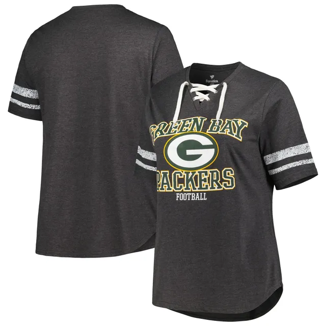 Lids Green Bay Packers Women's Plus Lace-Up V-Neck T-Shirt