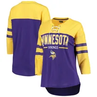 G-III Vikings Double Wing Lace-Up 3/4 Sleeve T-Shirt - Women's