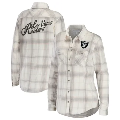 WEAR by Erin Andrews Raiders Plaid Button-Up Long Sleeve Shirt - Women's