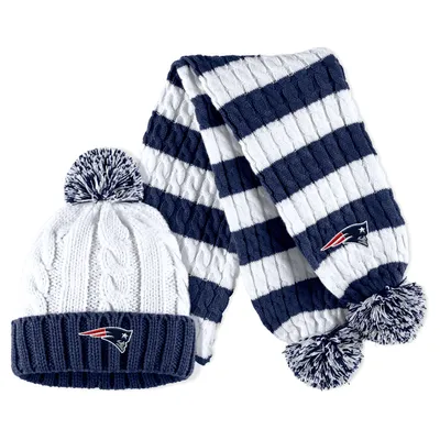 WEAR by Erin Andrews Patriots Cable Stripe Knit Hat & Scarf Set - Women's