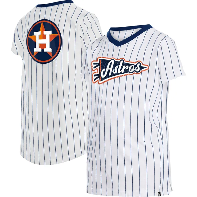 New Era Girls Chicago Cubs White Pinstripe V-Neck T-Shirt