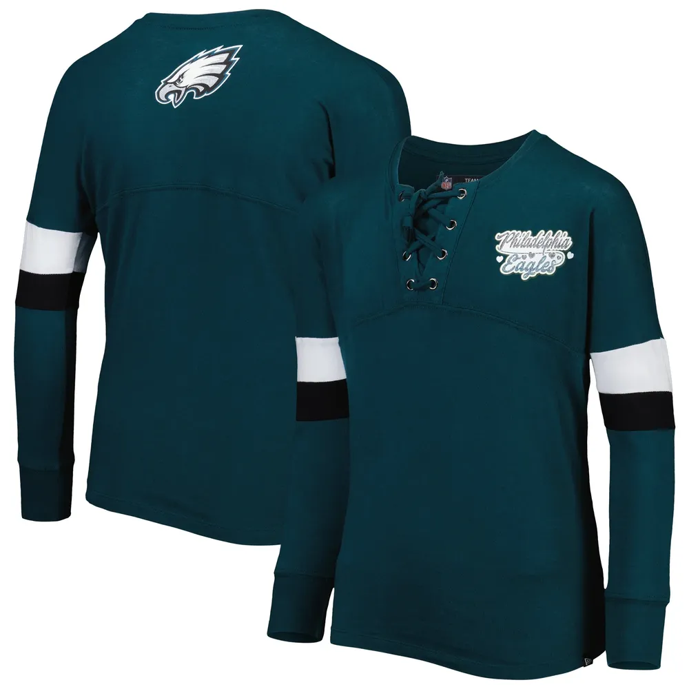 New Era / Women's Philadelphia Eagles Green Lace-Up V-Neck T-Shirt