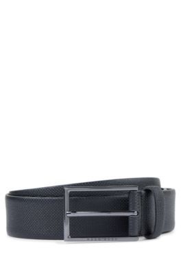 Printed-leather belt with gunmetal buckle