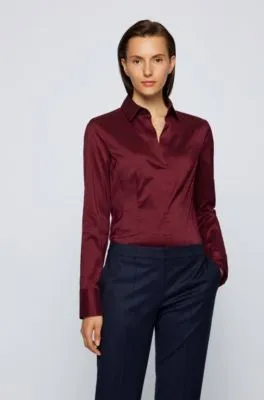 Slim-fit blouse stretch cotton-blend poplin