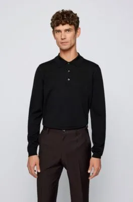 Merino slim-fit sweater with polo collar