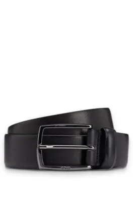 Italian-leather belt with polished gunmetal buckle